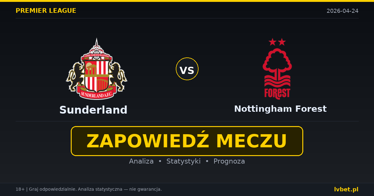 Sunderland – Nottingham Forest: typy i kursy Premier League 24.4.2026 | kursy 2.75/3.20/2.70