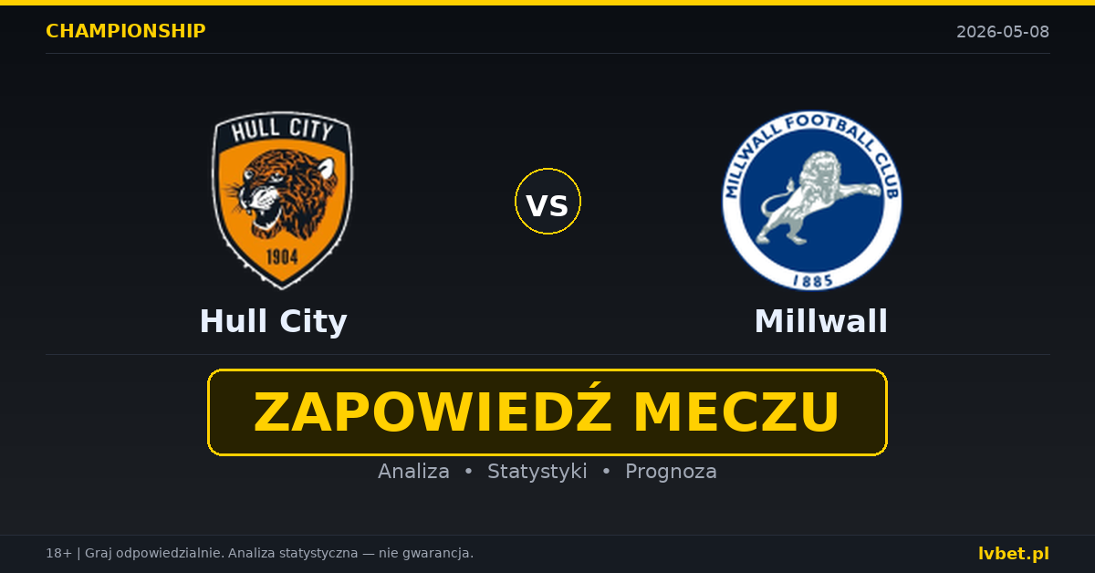 Hull City – Millwall: typy i kursy Championship (Anglia II liga) 8.5.2026 | kursy 3.00/3.20/2.45
