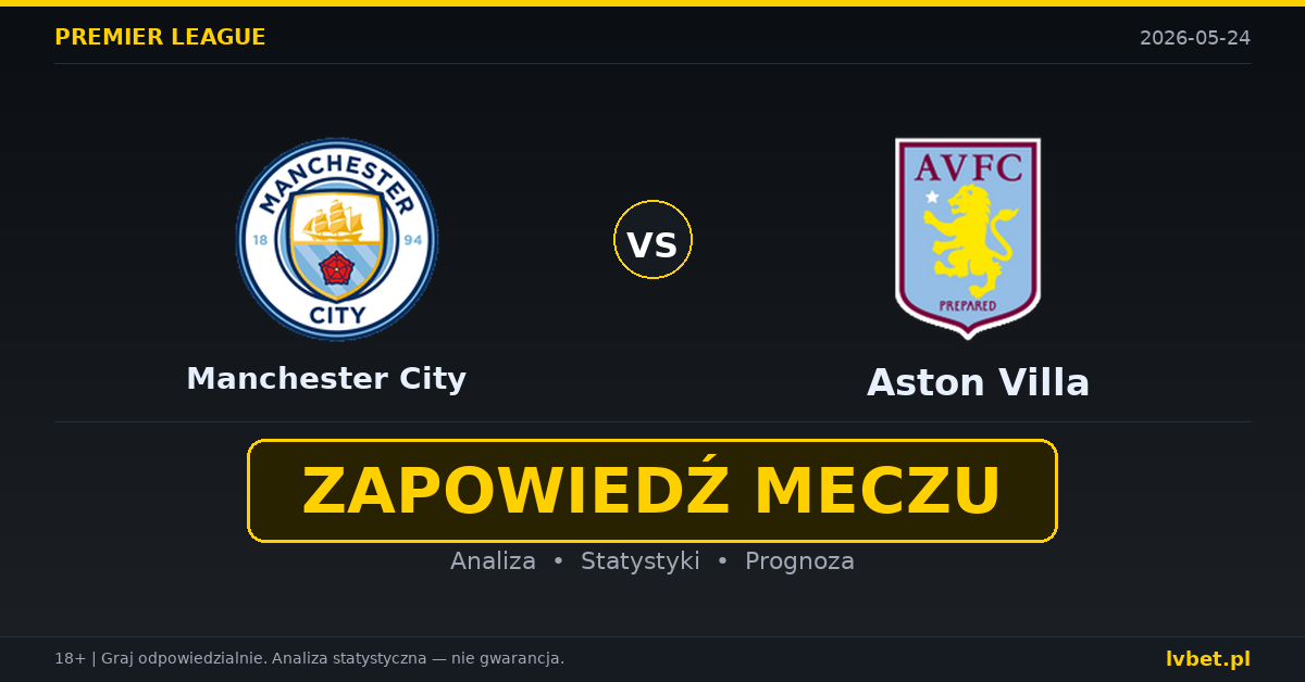 Manchester City – Aston Villa: typy i kursy Premier League 24.5.2026 | kursy 1.30/6.00/9.50