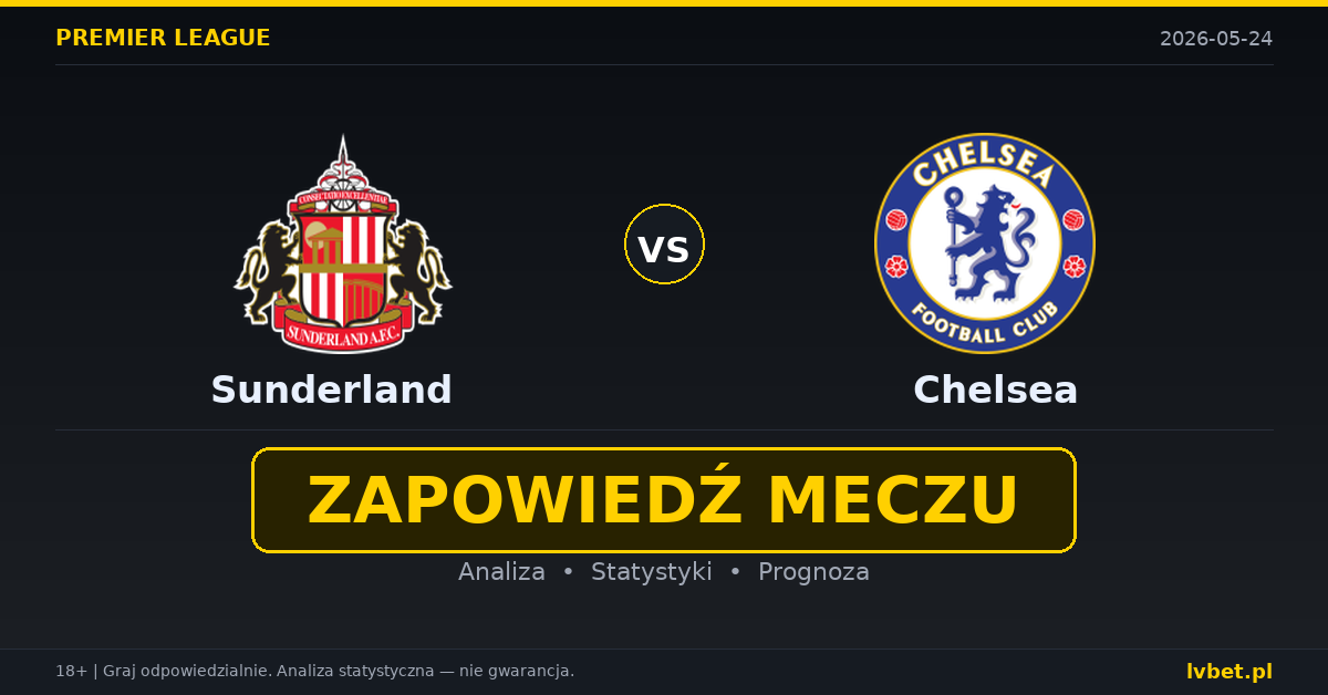 Sunderland – Chelsea: typy i kursy Premier League 24.5.2026 | kursy 3.50/3.75/2.00