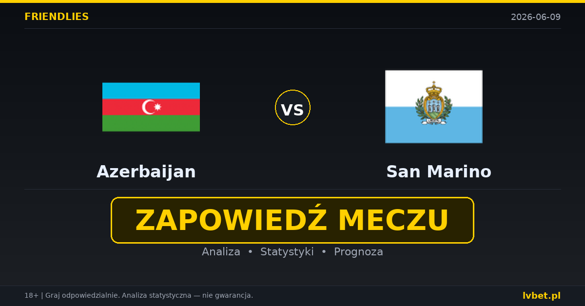 Azerbejdżan – San Marino: typy i kursy Mecze towarzyskie 9.6.2026 | kursy 1.13/7.50/18.00 Azerbejdżan – San Marino: typy i kursy Mecze towarzyskie 9.6.2026 | kursy 1.13/7.50/18.00