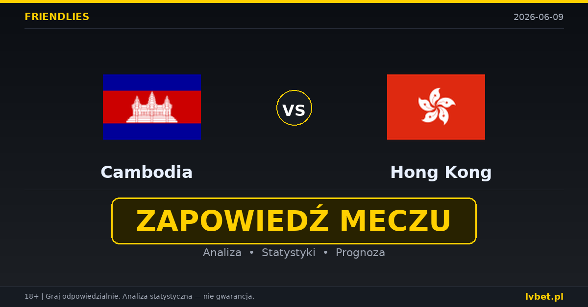 Cambodia – Hongkong: typy i kursy Mecze towarzyskie 9.6.2026 | kursy 3.10/3.40/2.15 Cambodia – Hongkong: typy i kursy Mecze towarzyskie 9.6.2026 | kursy 3.10/3.40/2.15