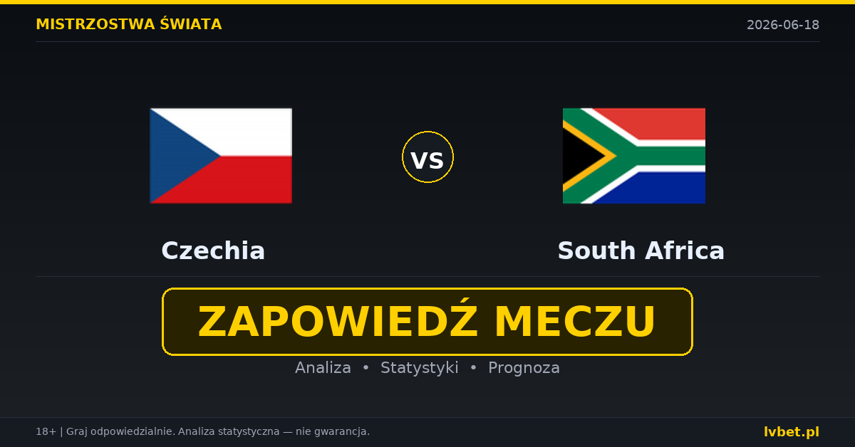 Czechy – RPA: typy i kursy Mistrzostwa Świata 18.6.2026 | kursy 1.80/3.70/4.60 Czechy – RPA: typy i kursy Mistrzostwa Świata 18.6.2026 | kursy 1.80/3.70/4.60