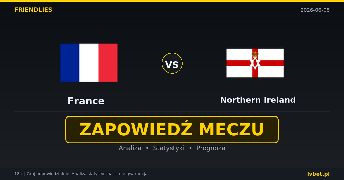 Francja – Irlandia Północna: typy i kursy Mecze towarzyskie 8.6.2026 | kursy 1.10/8.50/21.00