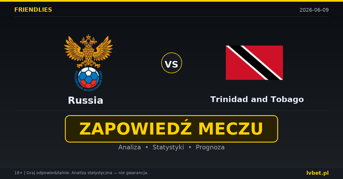 Rosja – Trinidad and Tobago: typy i kursy Mecze towarzyskie 9.6.2026 Rosja – Trinidad and Tobago: typy i kursy Mecze towarzyskie 9.6.2026