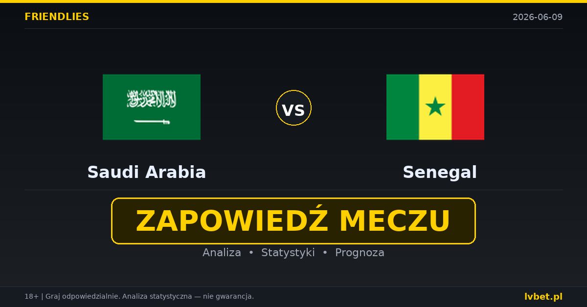 Arabia Saudyjska – Senegal: typy i kursy Mecze towarzyskie 9.6.2026 | kursy 6.00/3.90/1.50 Arabia Saudyjska – Senegal: typy i kursy Mecze towarzyskie 9.6.2026 | kursy 6.00/3.90/1.50