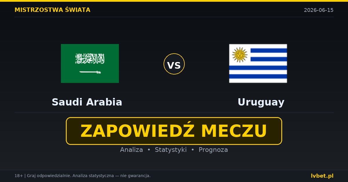 Arabia Saudyjska – Urugwaj: typy i kursy Mistrzostwa Świata 15.6.2026 | kursy 7.50/4.20/1.47