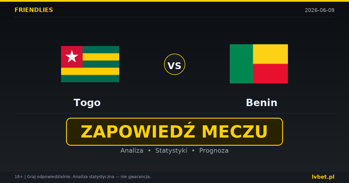 Togo – Benin: typy i kursy Mecze towarzyskie 9.6.2026 | kursy 2.50/3.00/2.80 Togo – Benin: typy i kursy Mecze towarzyskie 9.6.2026 | kursy 2.50/3.00/2.80