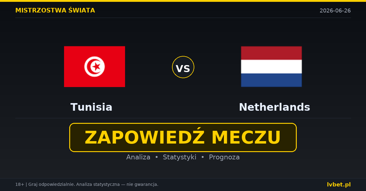 Tunezja – Holandia: typy, kursy, zapowiedź (26.06.2026)