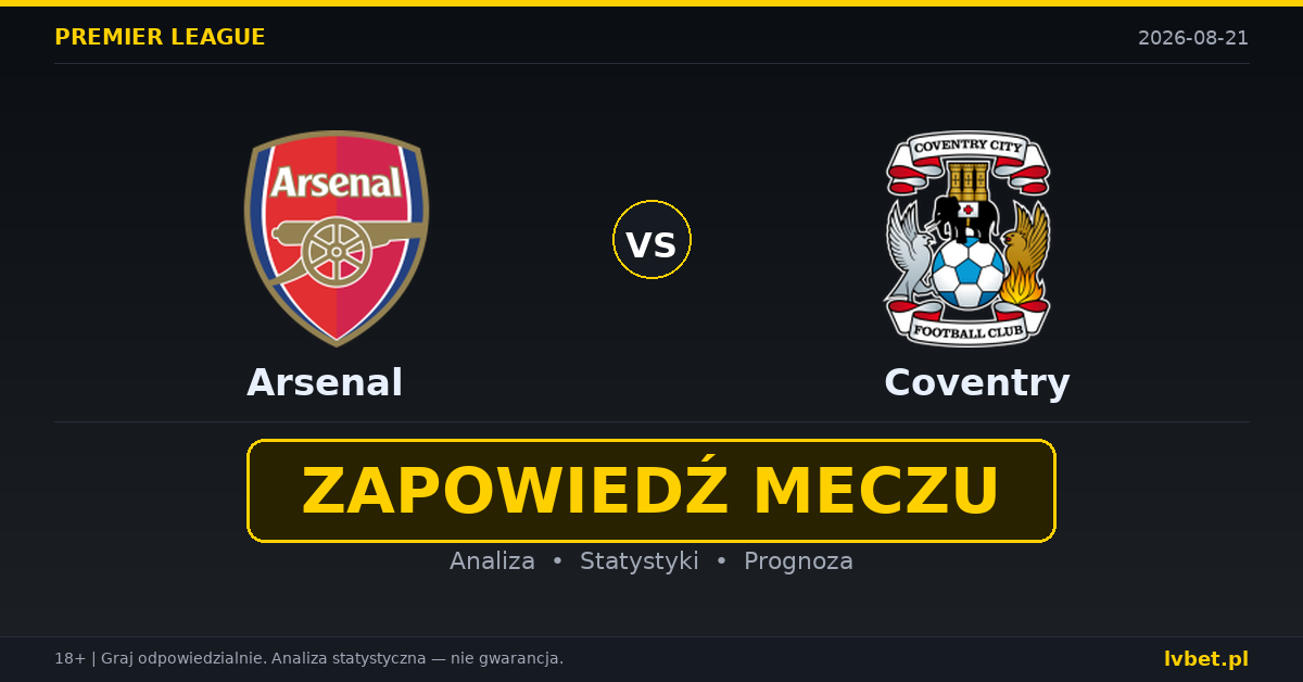 Arsenal – Coventry: typy, kursy, zapowiedź (21.08.2026) Arsenal – Coventry: typy, kursy, zapowiedź (21.08.2026)