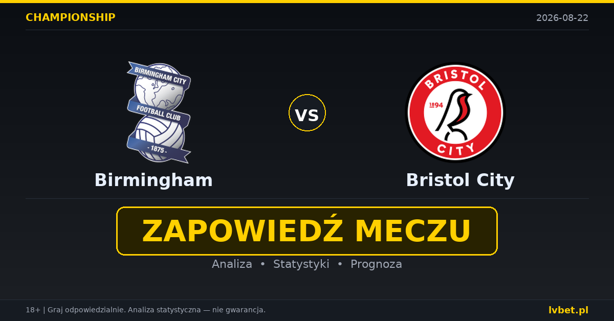 Birmingham – Bristol City: typy, kursy, zapowiedź (22.08.2026) Birmingham – Bristol City: typy, kursy, zapowiedź (22.08.2026)