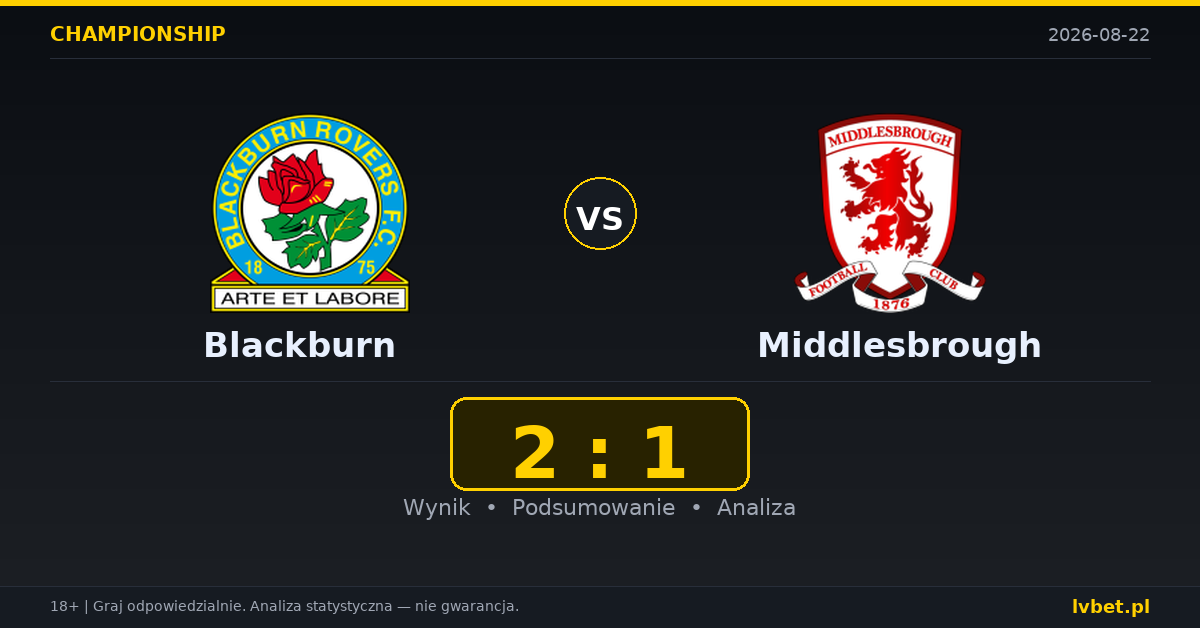 Blackburn – Middlesbrough: typy, kursy, zapowiedź (22.08.2026)