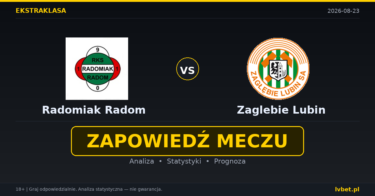 Radomiak Radom – Zaglebie Lubin: typy, kursy, zapowiedź (23.08.2026) Radomiak Radom – Zaglebie Lubin: typy, kursy, zapowiedź (23.08.2026)