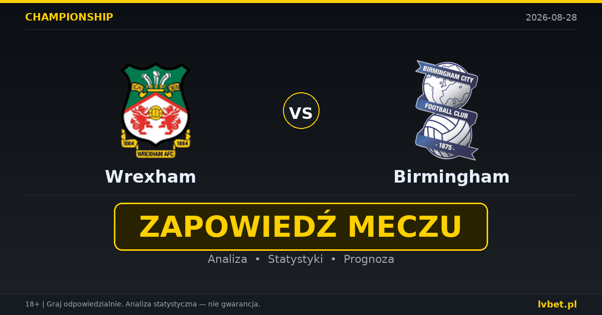 Wrexham – Birmingham: typy, kursy, zapowiedź (28.08.2026) Wrexham – Birmingham: typy, kursy, zapowiedź (28.08.2026)
