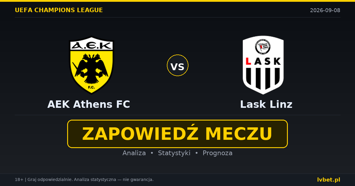 AEK Athens FC – Lask Linz: typy, kursy, zapowiedź (08.09.2026)