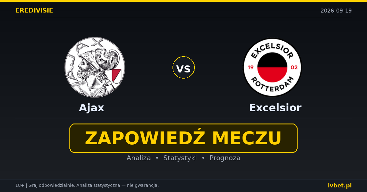 Ajax – Excelsior: typy, kursy, zapowiedź (19.09.2026) Ajax – Excelsior: typy, kursy, zapowiedź (19.09.2026)