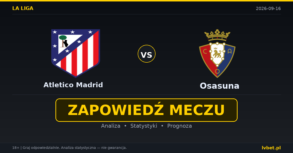 Atletico Madrid – Osasuna: typy, kursy, zapowiedź (16.09.2026)