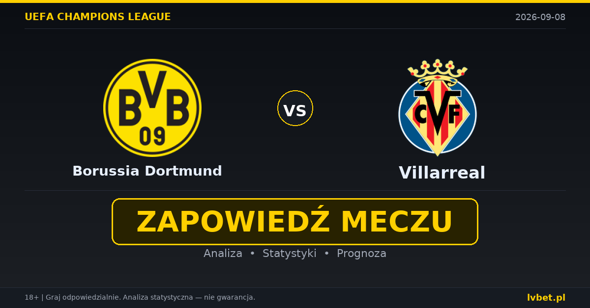 Borussia Dortmund – Villarreal: typy, kursy, zapowiedź (08.09.2026)