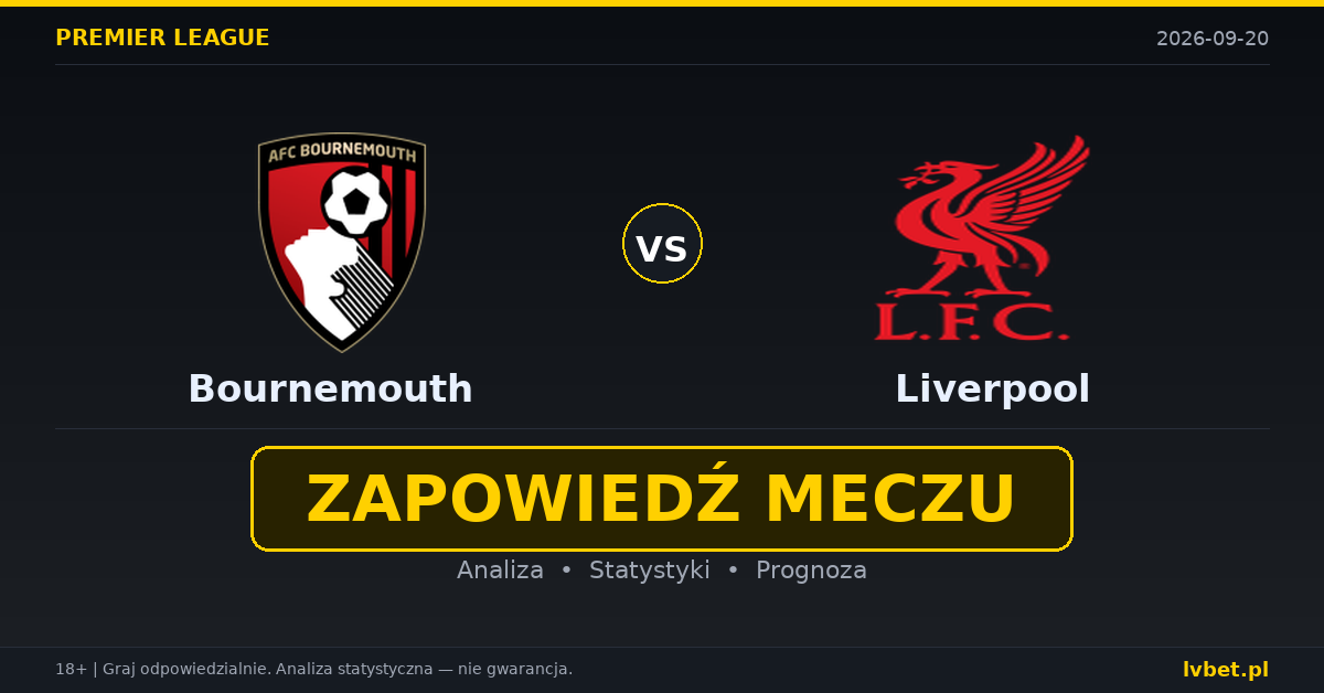 Bournemouth – Liverpool: typy, kursy, zapowiedź (20.09.2026) Bournemouth – Liverpool: typy, kursy, zapowiedź (20.09.2026)