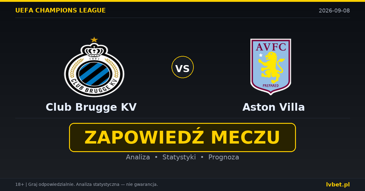 Club Brugge KV – Aston Villa: typy, kursy, zapowiedź (08.09.2026)