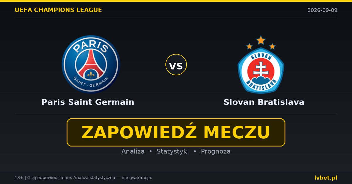 Paris Saint Germain – Slovan Bratislava: typy, kursy, zapowiedź (09.09.2026)