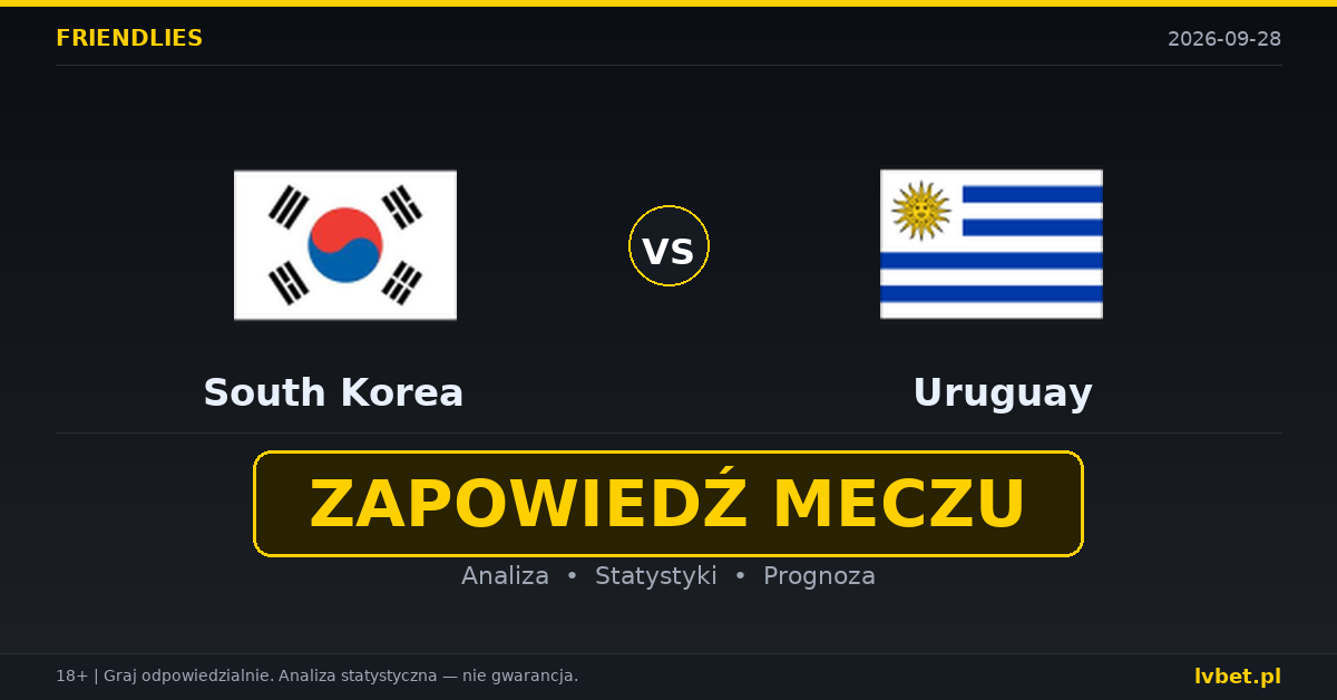 Korea Południowa – Urugwaj: typy, kursy, zapowiedź (28.09.2026) Korea Południowa – Urugwaj: typy, kursy, zapowiedź (28.09.2026)