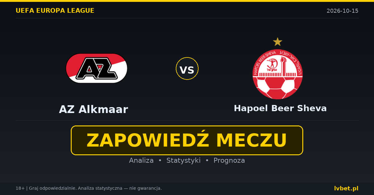 AZ Alkmaar – Hapoel Beer Sheva: typy, kursy, zapowiedź (15.10.2026) AZ Alkmaar – Hapoel Beer Sheva: typy, kursy, zapowiedź (15.10.2026)