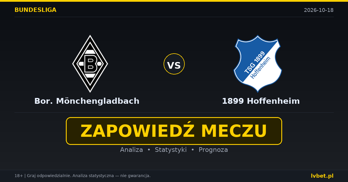 Borussia Mönchengladbach – 1899 Hoffenheim: typy, kursy, zapowiedź (18.10.2026)