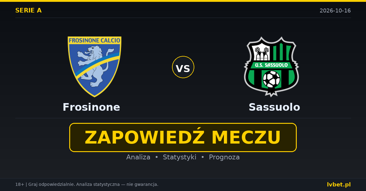 Frosinone – Sassuolo: typy, kursy, zapowiedź (16.10.2026) Frosinone – Sassuolo: typy, kursy, zapowiedź (16.10.2026)