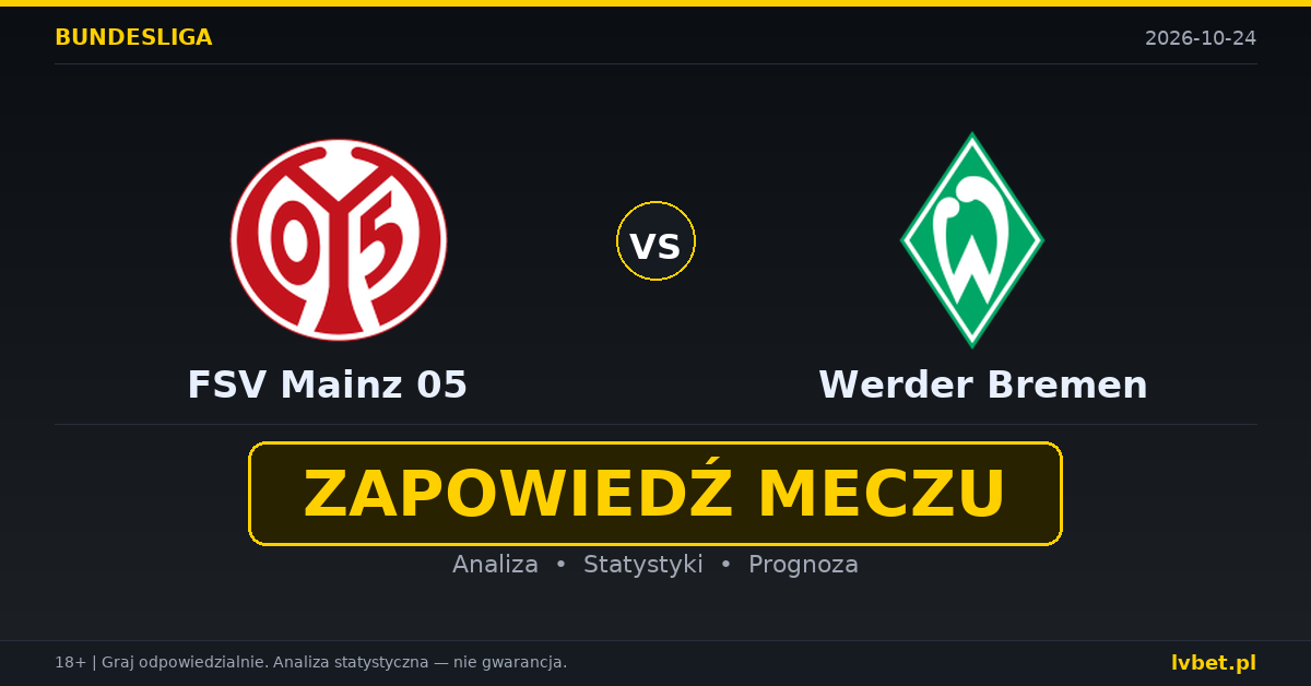FSV Mainz 05 – Werder Bremen: typy, kursy, zapowiedź (24.10.2026) FSV Mainz 05 – Werder Bremen: typy, kursy, zapowiedź (24.10.2026)