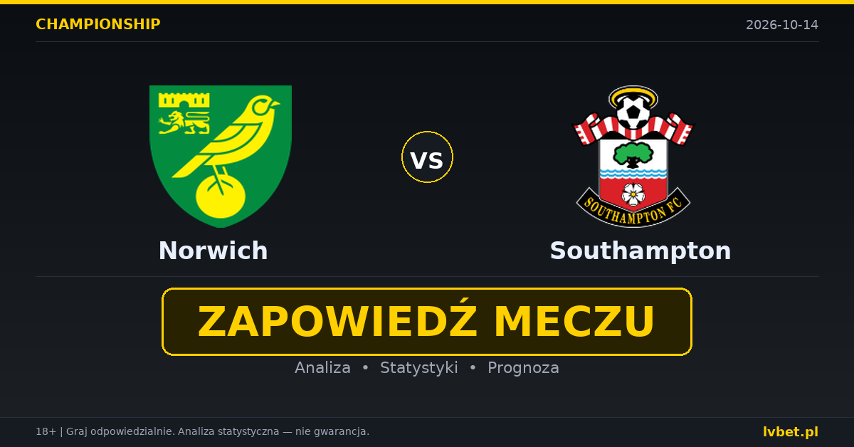 Norwich – Southampton: typy, kursy, zapowiedź (14.10.2026) Norwich – Southampton: typy, kursy, zapowiedź (14.10.2026)