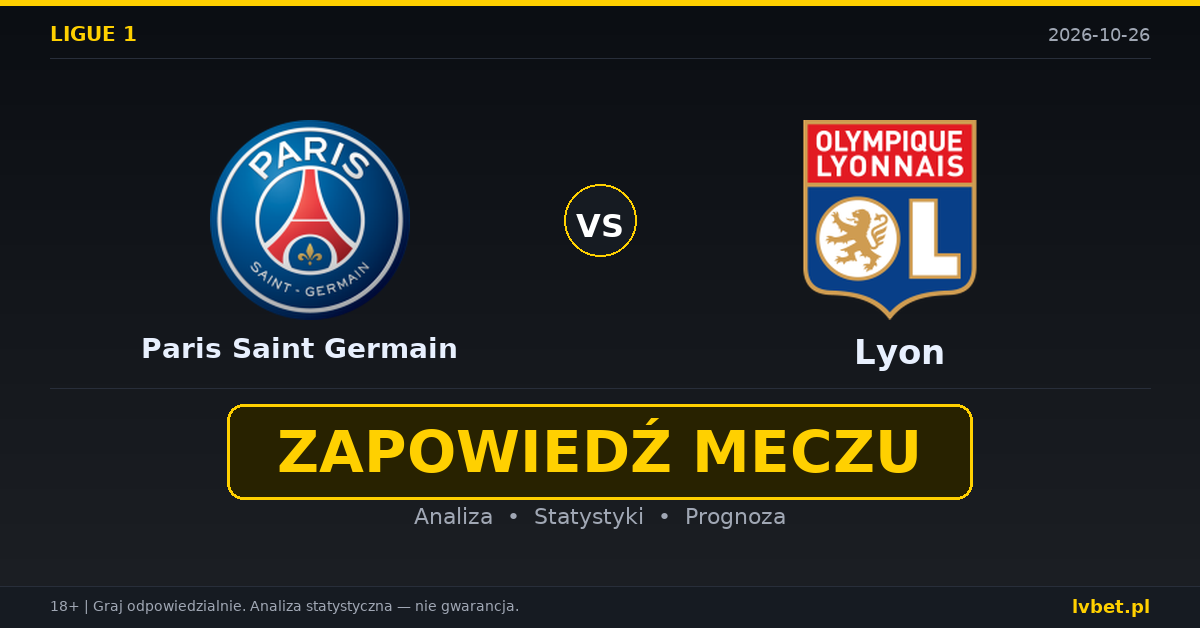 Paris Saint Germain – Lyon: typy, kursy, zapowiedź (26.10.2026) Paris Saint Germain – Lyon: typy, kursy, zapowiedź (26.10.2026)