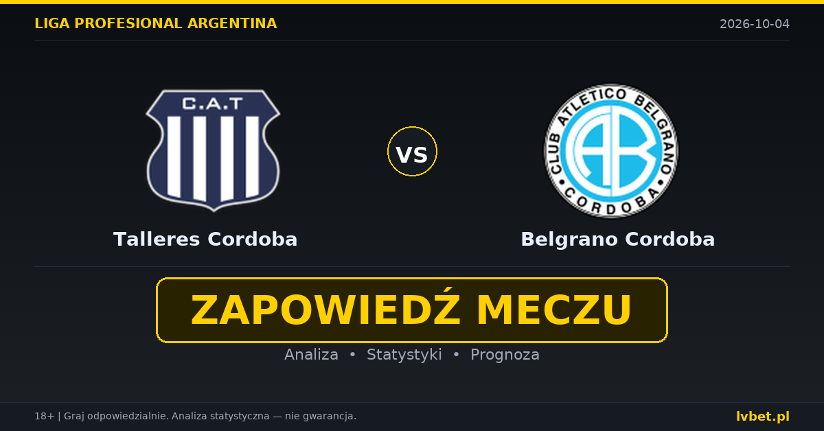 Talleres Cordoba – Belgrano Cordoba: typy, kursy, zapowiedź (04.10.2026) Talleres Cordoba – Belgrano Cordoba: typy, kursy, zapowiedź (04.10.2026)