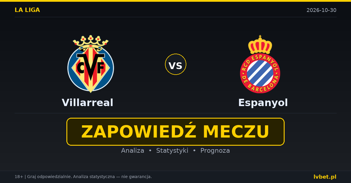 Villarreal – Espanyol: typy, kursy, zapowiedź (30.10.2026) Villarreal – Espanyol: typy, kursy, zapowiedź (30.10.2026)